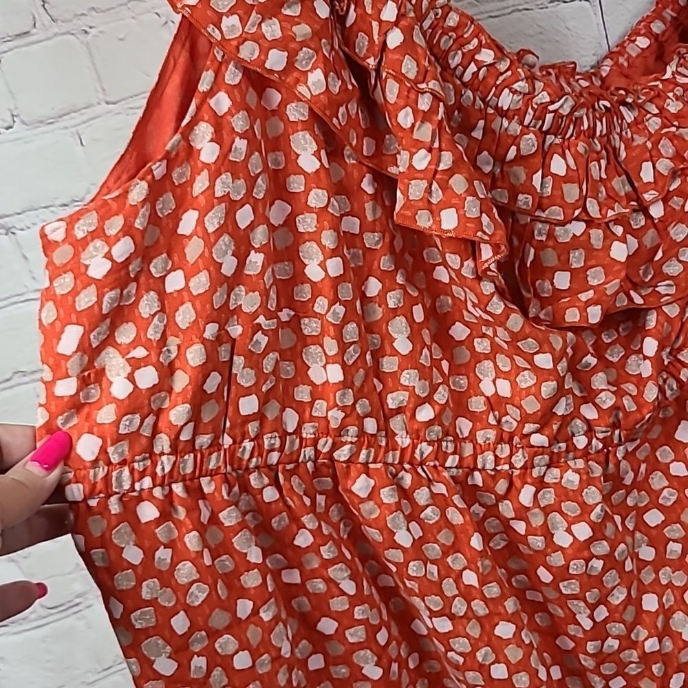Lane Bryant One Shoulder Dress 26W Orange Confetti Ruffle Plus Size Midi Outfit - Picture 8 of 10